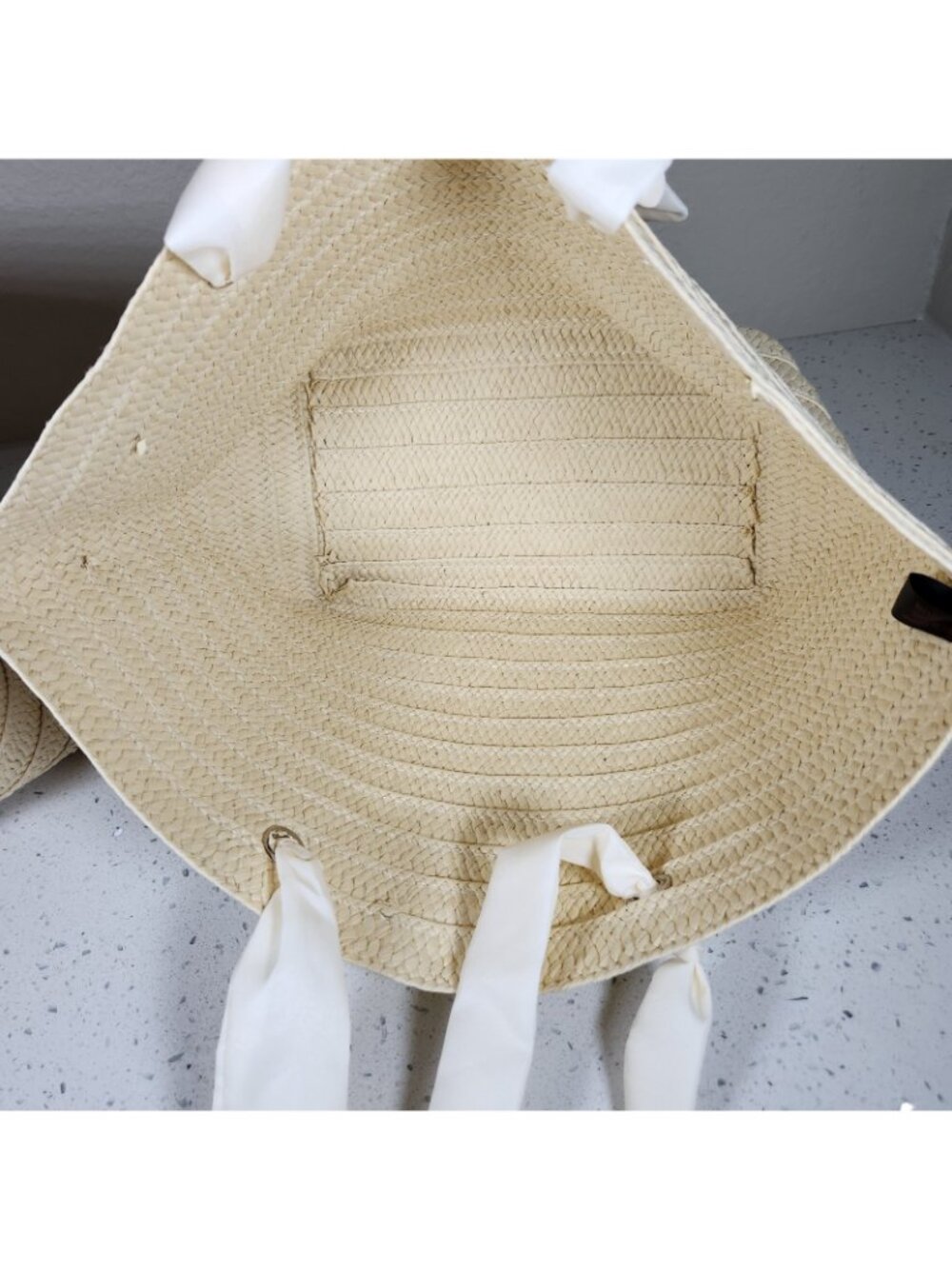 Natural Woven Straw Tote Bag Lot Of 2 Fabric Double Handle Boho Purse Handbags - Picture 8 of 14